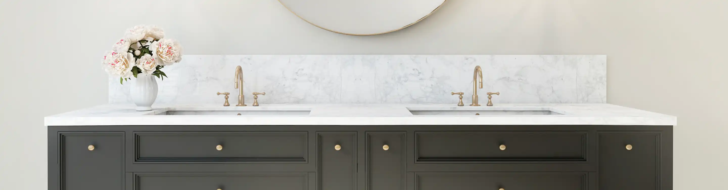 charcoal bathroom cabinets with marble countertop